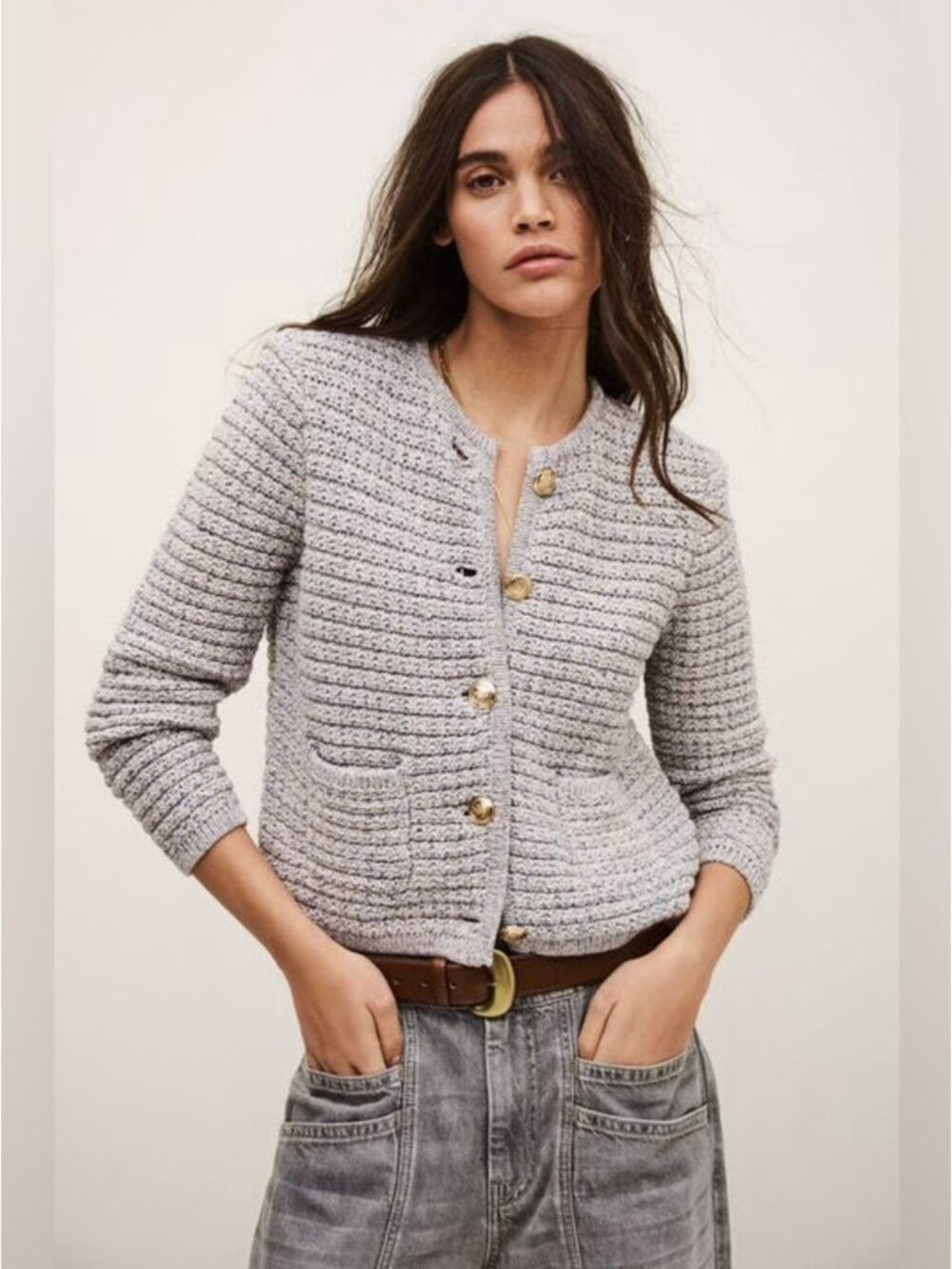 ba&sh Bash Guspa Multicolor Tweed Cardigan Jacket Gray Pastel Multi | size 1 / S - Picture 2 of 16